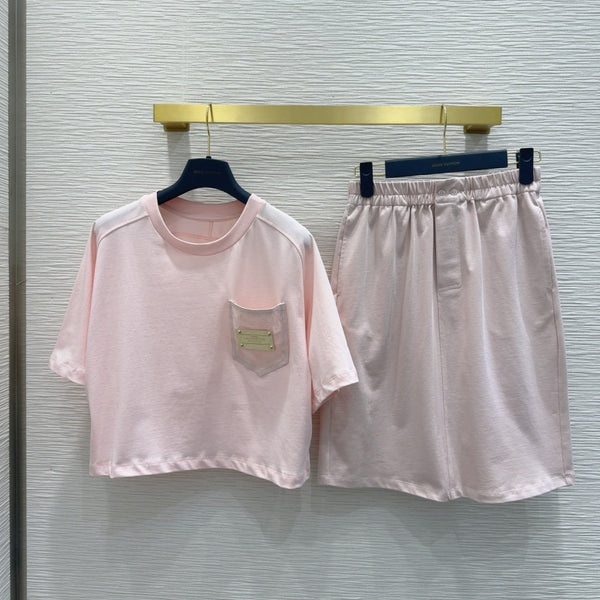 LV 25 Versatile T-shirt Set Pink Cotton – Accessorio premium elegante