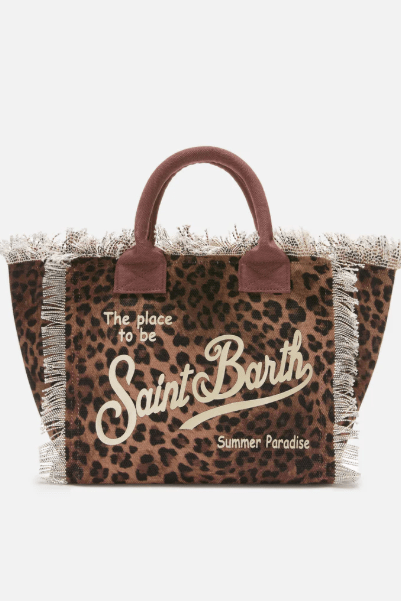 Borsa Colette in canvas marrone stampa leopard