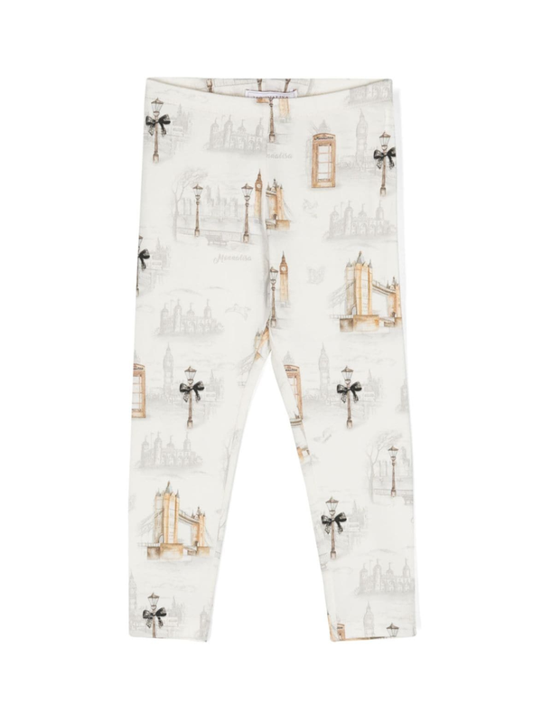 Leggings con stampa per bambina Monnalisa bianco con trama jersey – Accessorio premium elegante