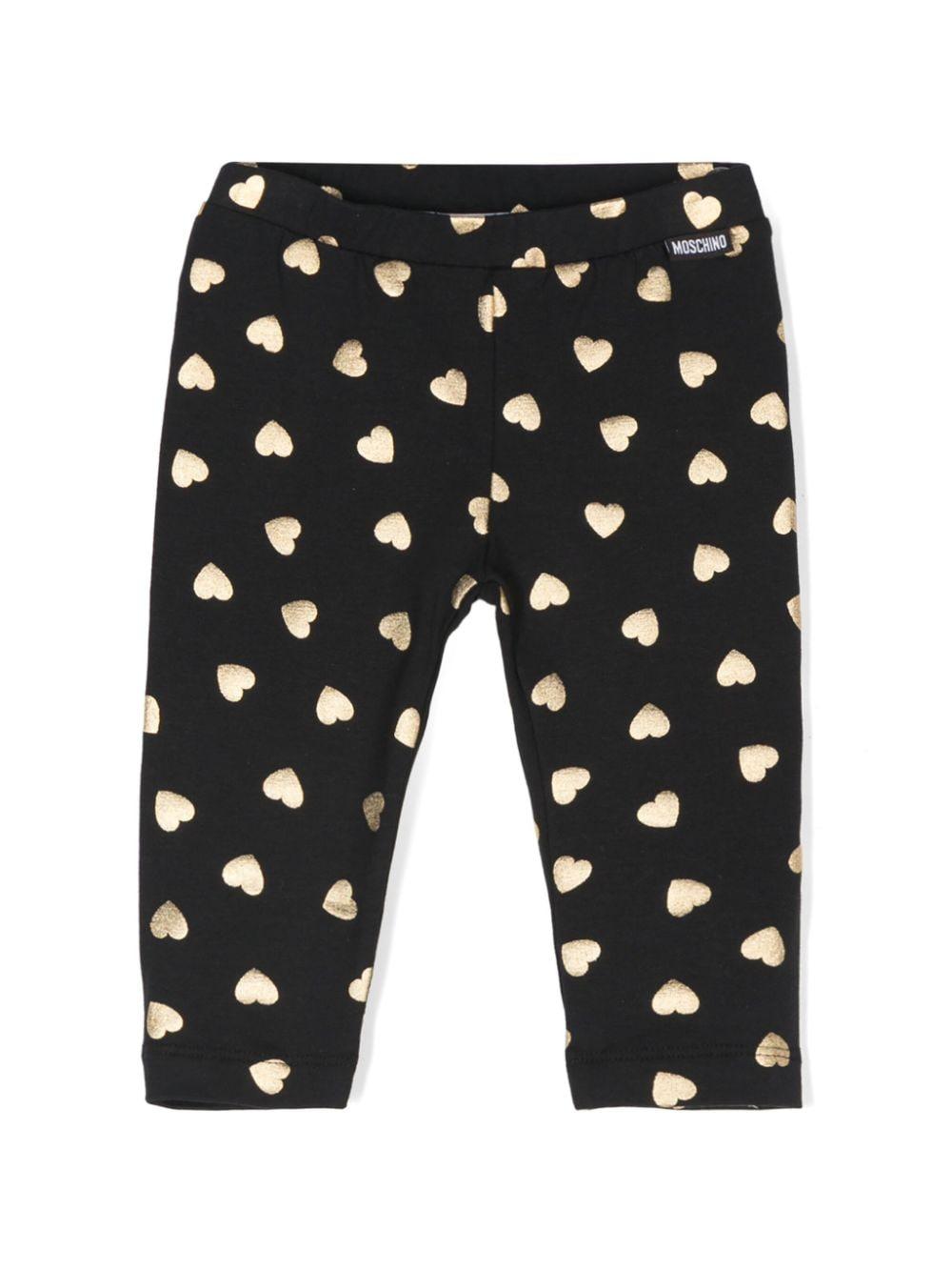 Leggings per neonata Moschino Kids nero con stampa cuori – Accessorio premium elegante
