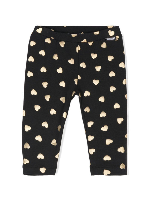 Leggings per neonata Moschino Kids nero con stampa cuori – Accessorio premium elegante