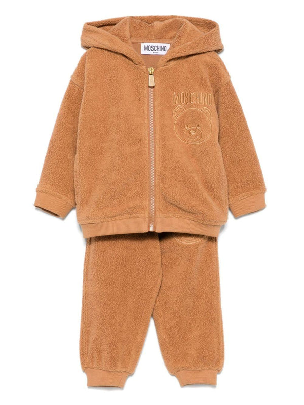 Tuta sportiva per neonato Moschino Kids beige con logo sul petto – Accessorio premium elegante