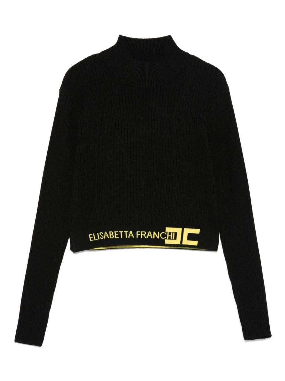 Maglione per bambina Elisabetta Franchi La Mia Bambina nero con logo sull'orlo – Accessorio premium elegante
