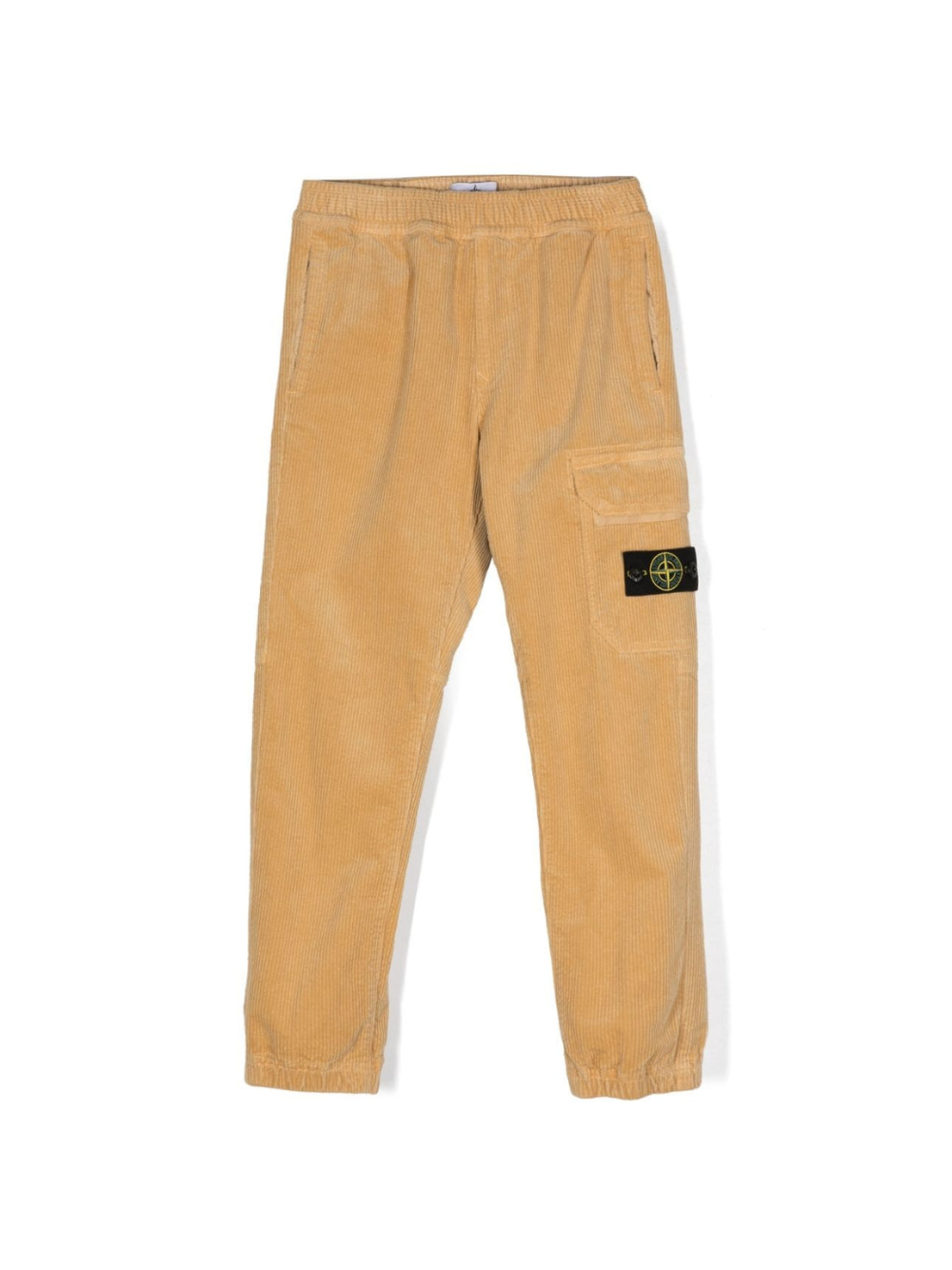 Pantaloni affusolati con applicazione Compass per bambino Stone Island Junior beige con velluto a coste – Accessorio premium elegante
