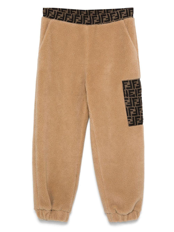 Pantaloni per bambino Fendi Kids beige con vita e tasca con monogramma FF – Accessorio premium elegante
