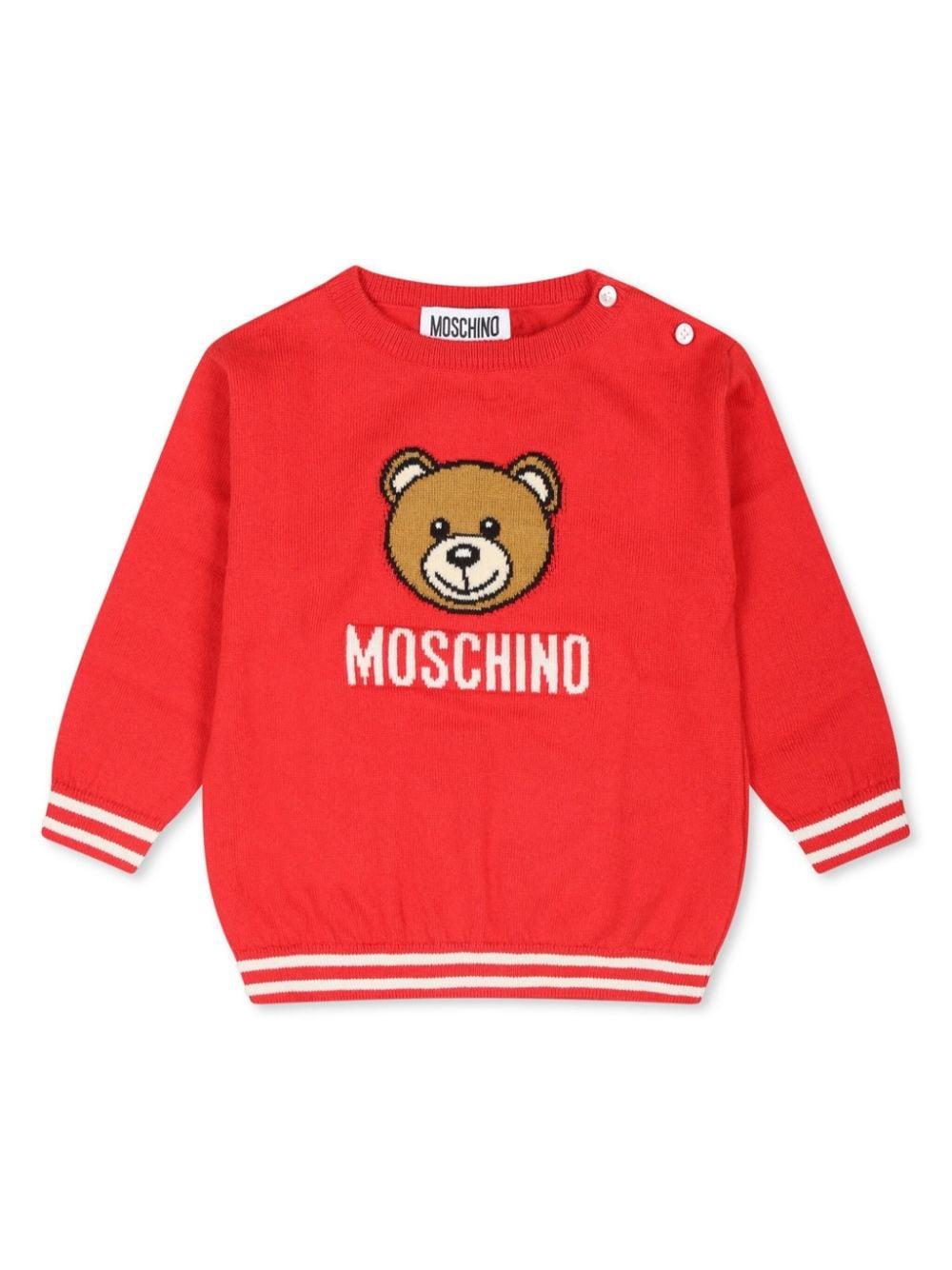 Maglione per neonati Moschino Kids rosso con ricamo Teddy Bear – Accessorio premium elegante