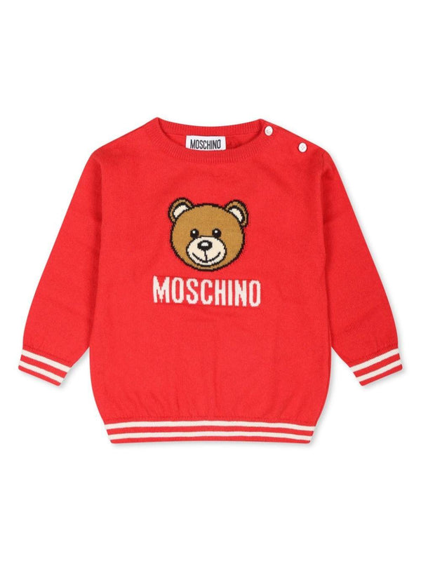 Maglione per neonati Moschino Kids rosso con ricamo Teddy Bear – Accessorio premium elegante