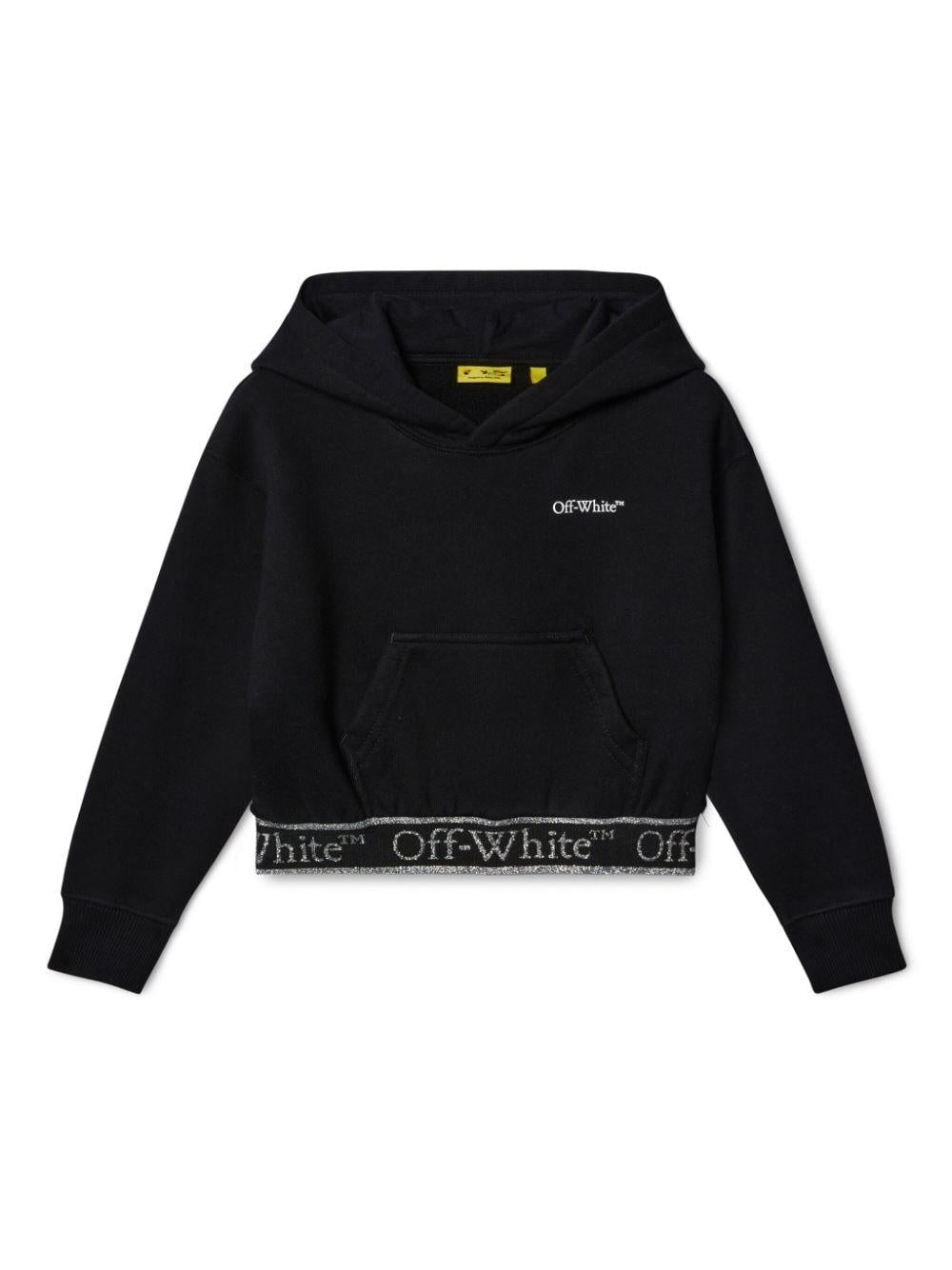 Felpa Bookish Logo Band crop per bambina Off-White Kids nero con cappuccio – Accessorio premium elegante