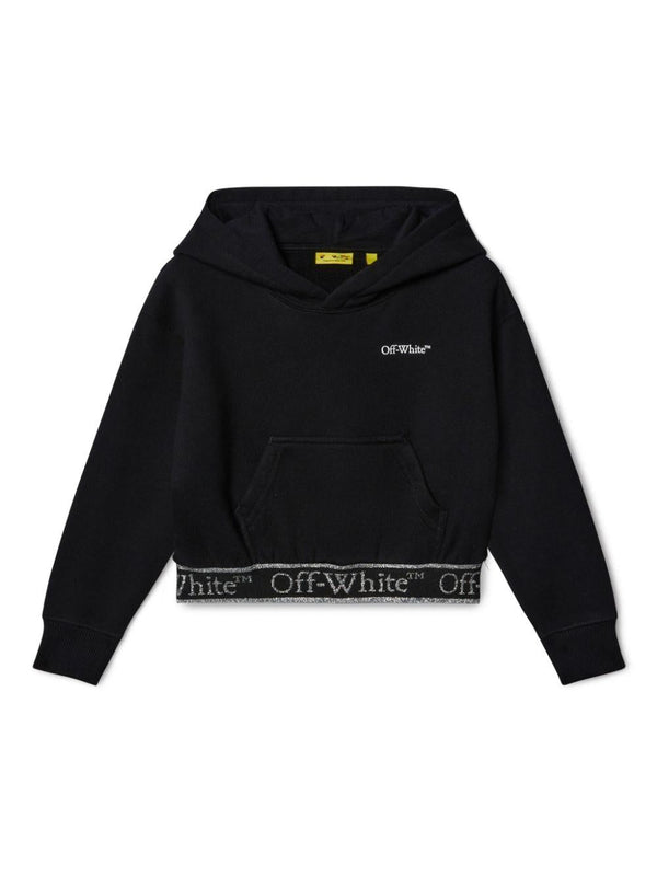 Felpa Bookish Logo Band crop per bambina Off-White Kids nero con cappuccio – Accessorio premium elegante