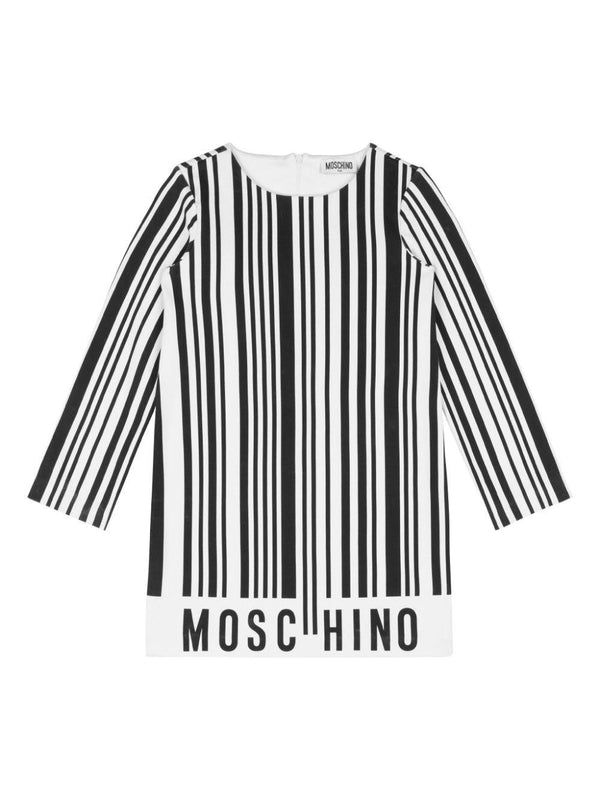 Abito con stampa broccata per bambina Moschino Kids bianco con girocollo – Accessorio premium elegante