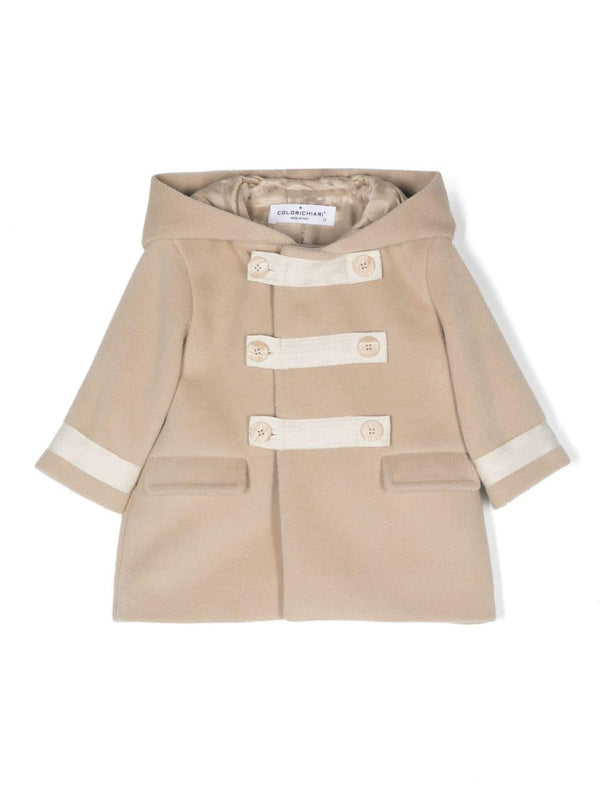 Cappotto per neonati Colorichiari beige con chiusura doppiopetto con bottoni – Accessorio premium elegante