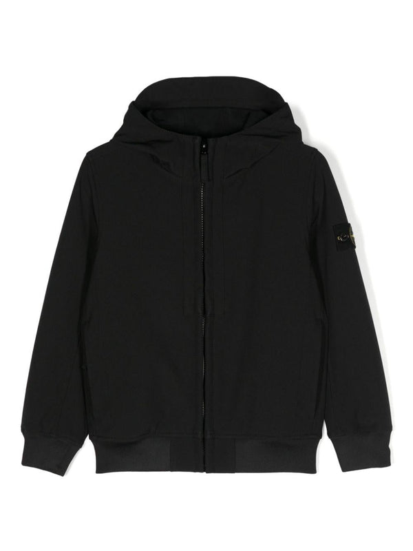 Giacca con cappuccio per bambino Stone Island Junior nero con finitura in rilievo – Accessorio premium elegante