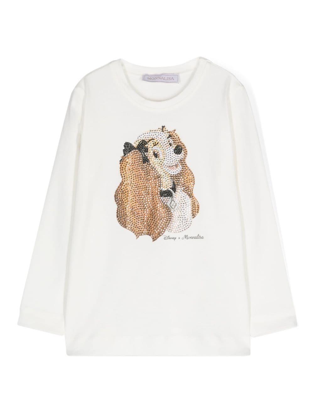 T-shirt con strass x Disney per bambina Monnalisa bianco con jersey leggero – Accessorio premium elegante