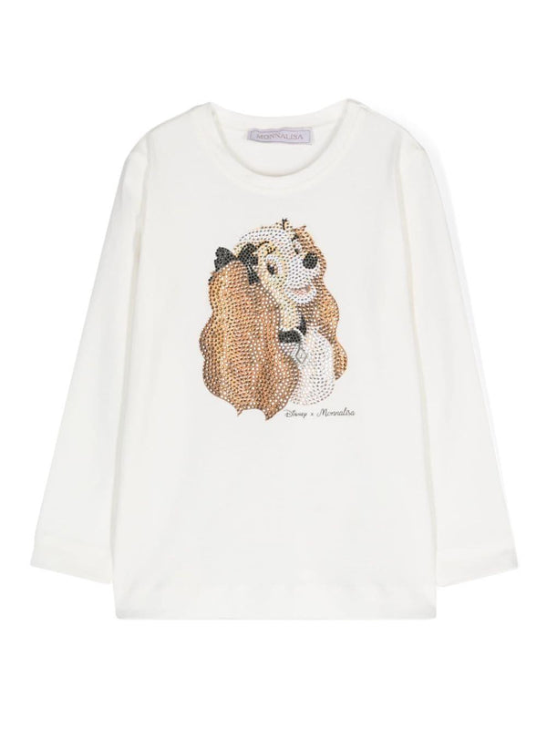 T-shirt con strass x Disney per bambina Monnalisa bianco con jersey leggero – Accessorio premium elegante