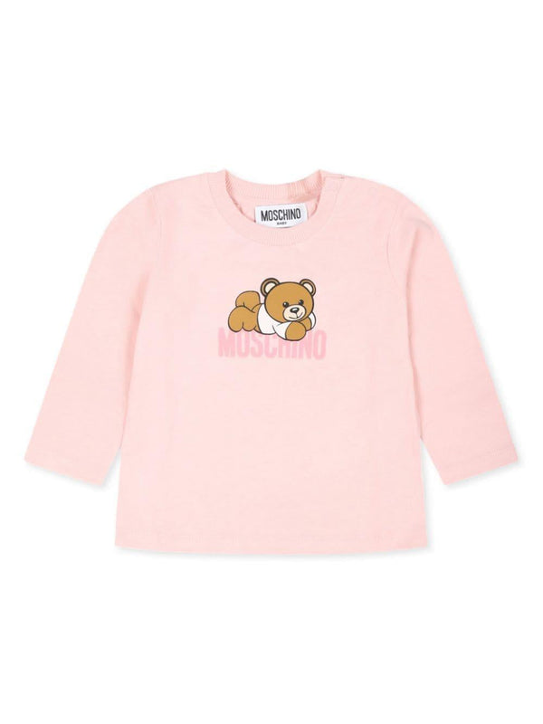 T-shirt per neonati Moschino Kids rosa a maniche lunghe con stampa logo – Accessorio premium elegante