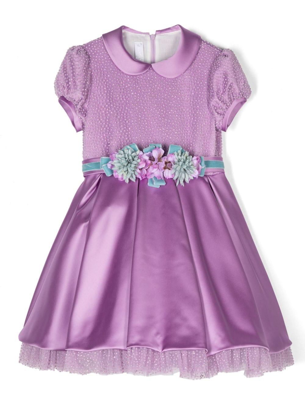 Abito per bambina Colorichiari viola a fiori con dettagli in tulle – Accessorio premium elegante