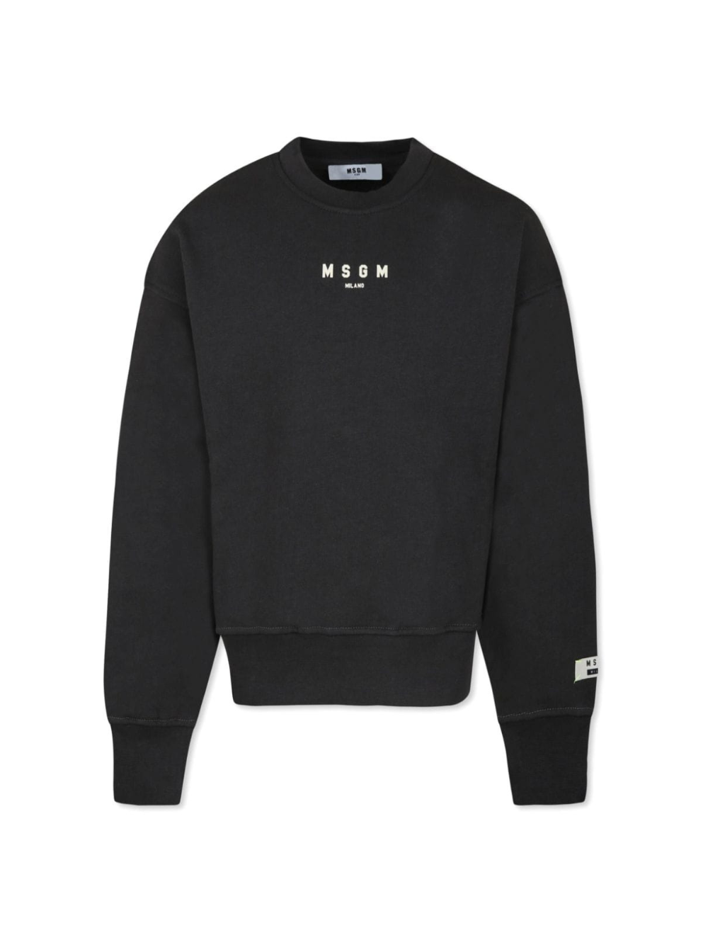 Felpa per bambino MSGM Kids nero con stampa logo e applicazione sulla manica – Accessorio premium elegante