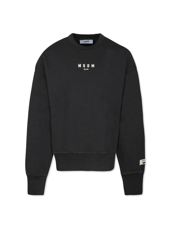 Felpa per bambino MSGM Kids nero con stampa logo e applicazione sulla manica – Accessorio premium elegante