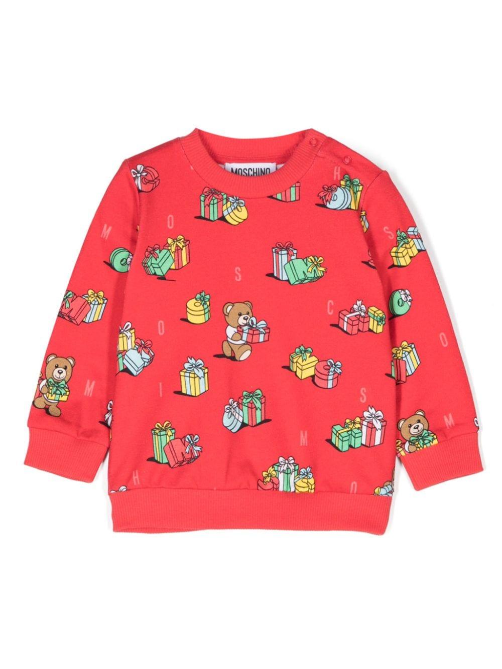 Felpa per neonato Moschino Kids rosso con stampa Teddy Bear – Accessorio premium elegante