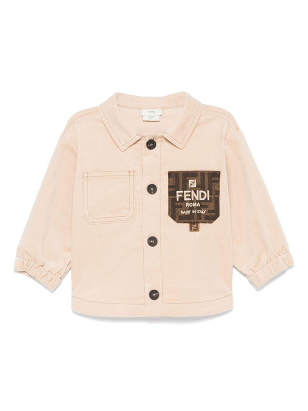 Camicia per neonato Fendi Kids beige con tasca logata – Accessorio premium elegante