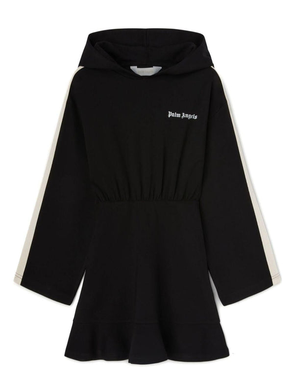 Abito modello felpa con cappuccio per bambina Palm Angels Kids nero con orlo svasato – Accessorio premium elegante