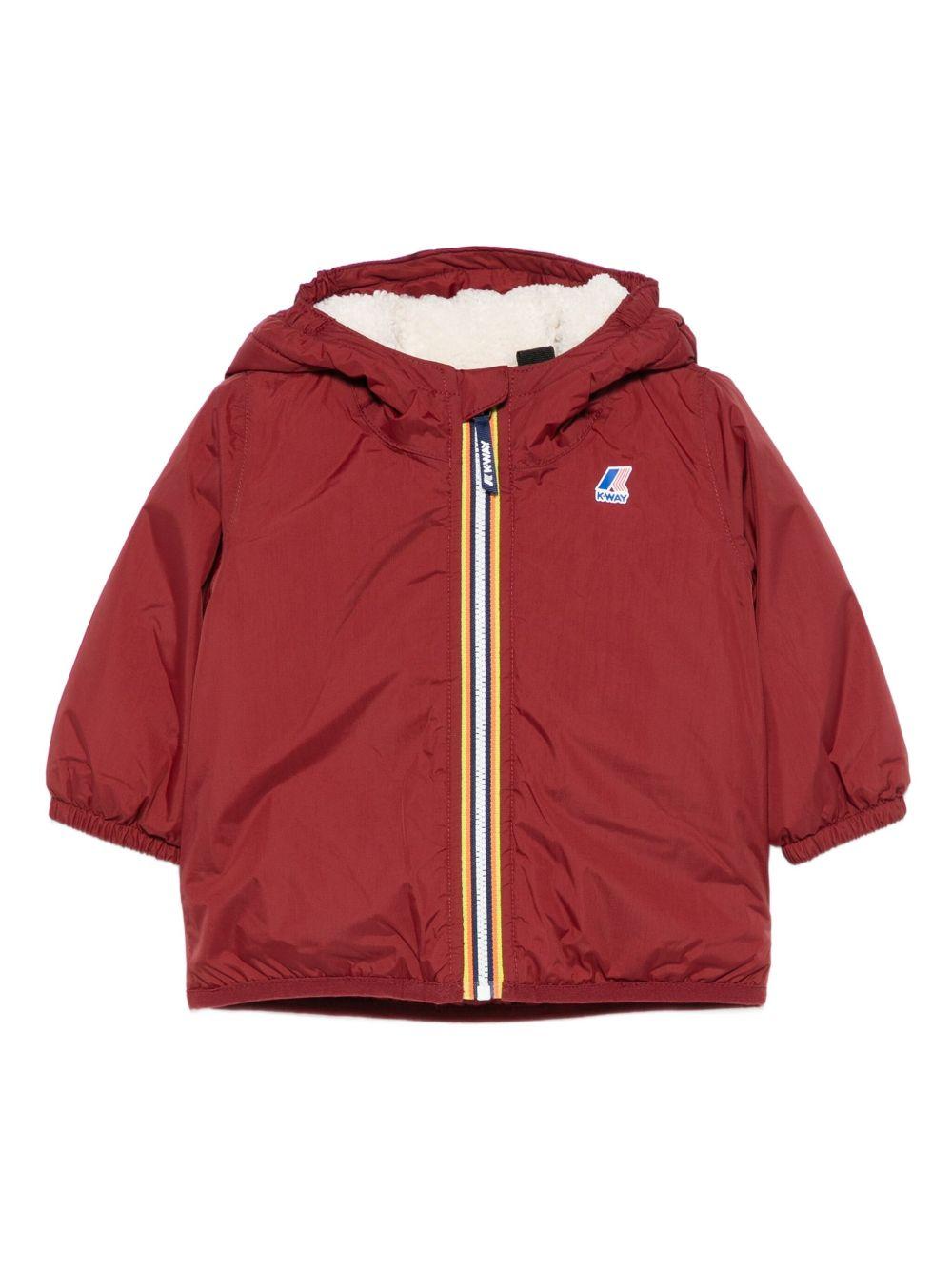 Giacca per neonati K Way Kids bordeaux con cappuccio e zip frontale – Accessorio premium elegante