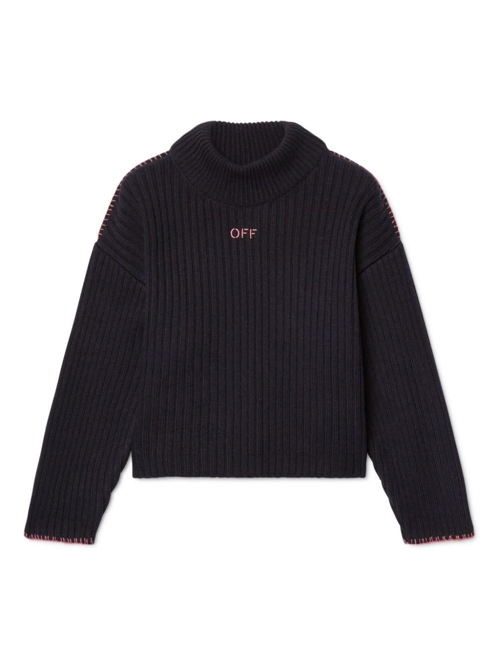 Maglione a coste Off Stamp per bambina Off-White Kids nero con collo finto – Accessorio premium elegante