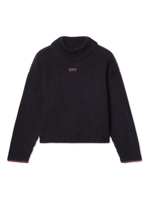 Maglione a coste Off Stamp per bambina Off-White Kids nero con collo finto – Accessorio premium elegante