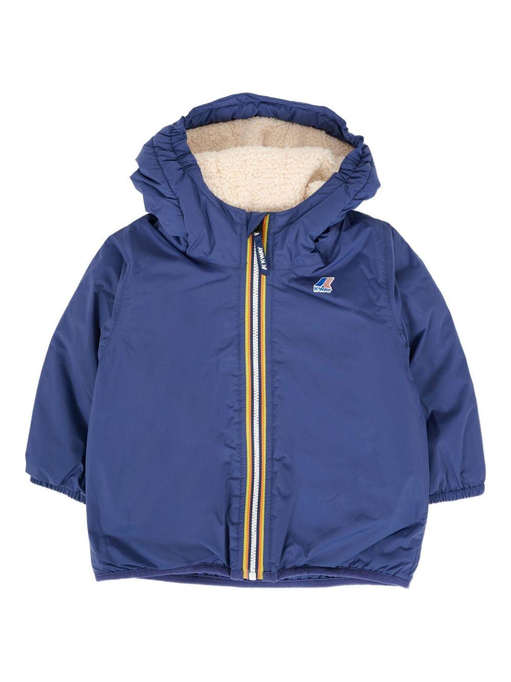 Giacca per neonato K Way Kids blu con cappuccio e fodera in pile – Accessorio premium elegante