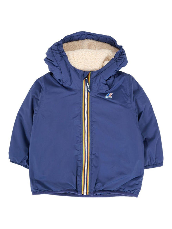 Giacca per neonato K Way Kids blu con cappuccio e fodera in pile – Accessorio premium elegante