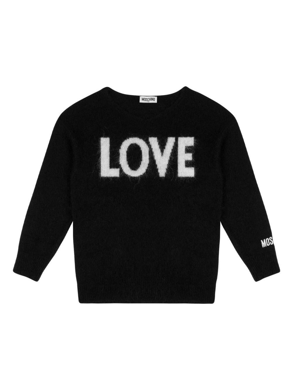 Maglione per bambina Moschino Kids nero con scritta Love – Accessorio premium elegante
