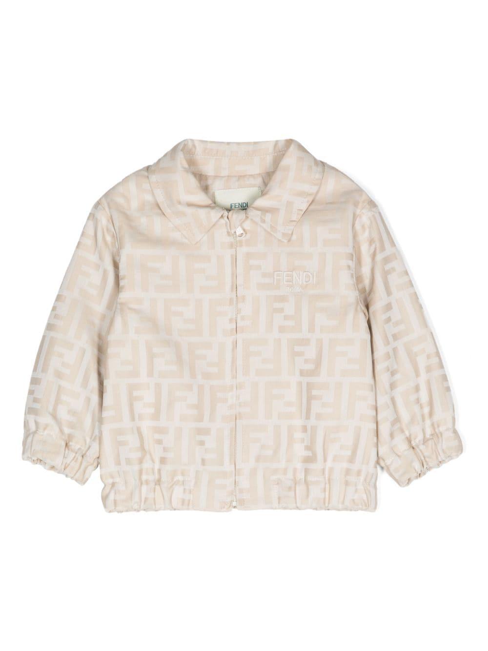Giubbino con stampa logata per neonato Fendi Kids beige con cappuccio – Accessorio premium elegante