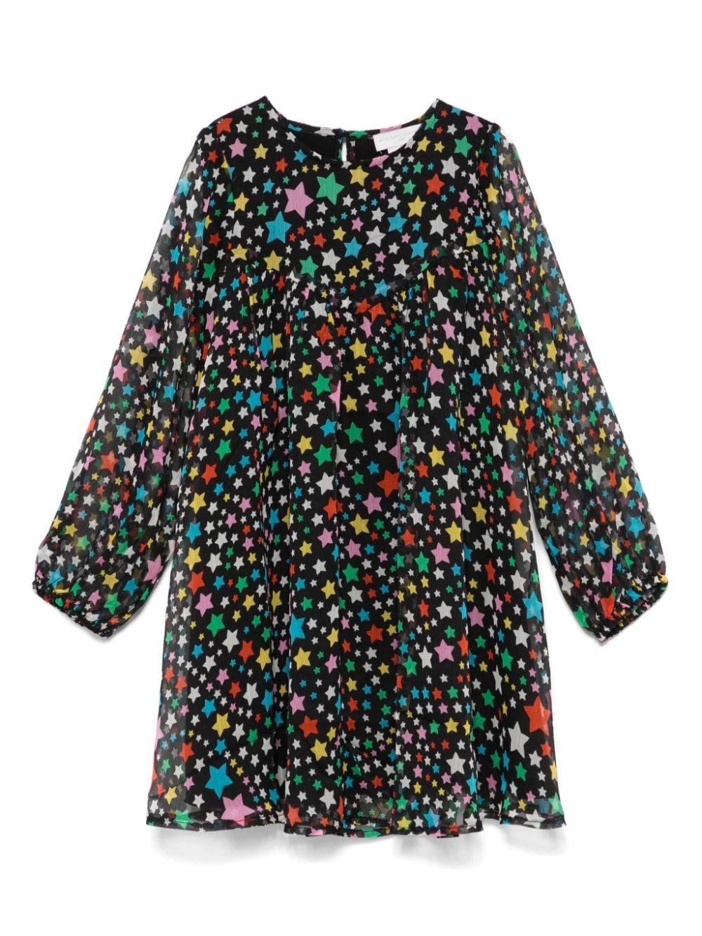 Abito per bambina Stella McCartney Kids nero con stampa stelle all over – Accessorio premium elegante