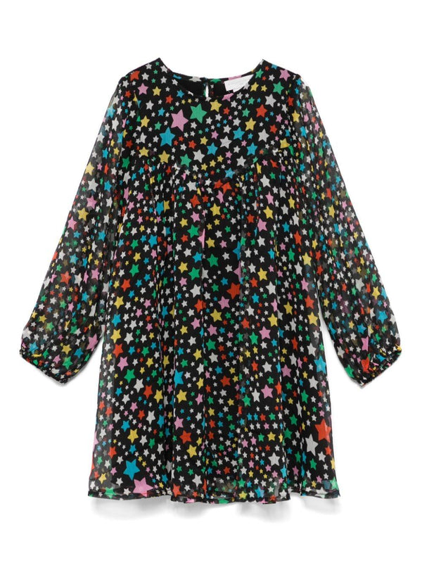 Abito per bambina Stella McCartney Kids nero con stampa stelle all over – Accessorio premium elegante