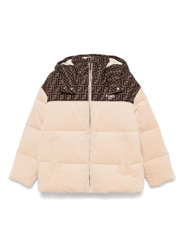 Giubbino per bambina Fendi Kids beige con cappuccio con logo monogramma FF – Accessorio premium elegante