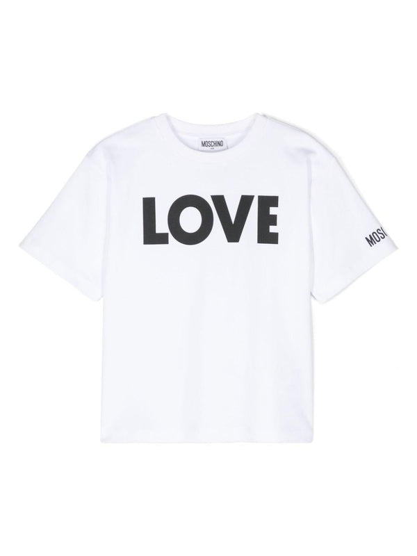 T-shirt per bambina Moschino Kids bianco con scritta Love – Accessorio premium elegante