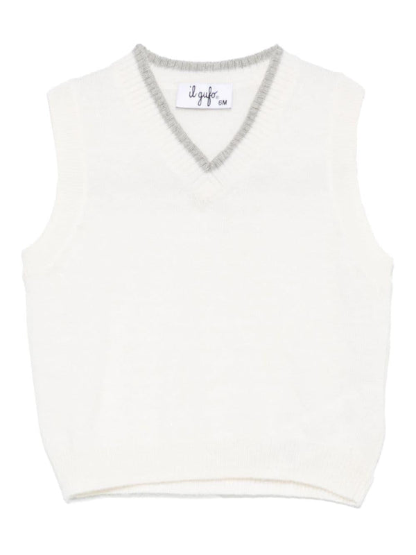 Gilet per neonato Il Gufo bianco in lana vergine con bordo grigio – Accessorio premium elegante