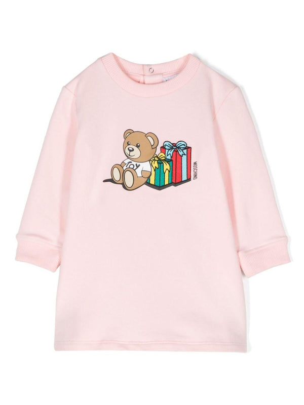 Abito per neonata Moschino Kids rosa con stampa Teddy Bear – Accessorio premium elegante