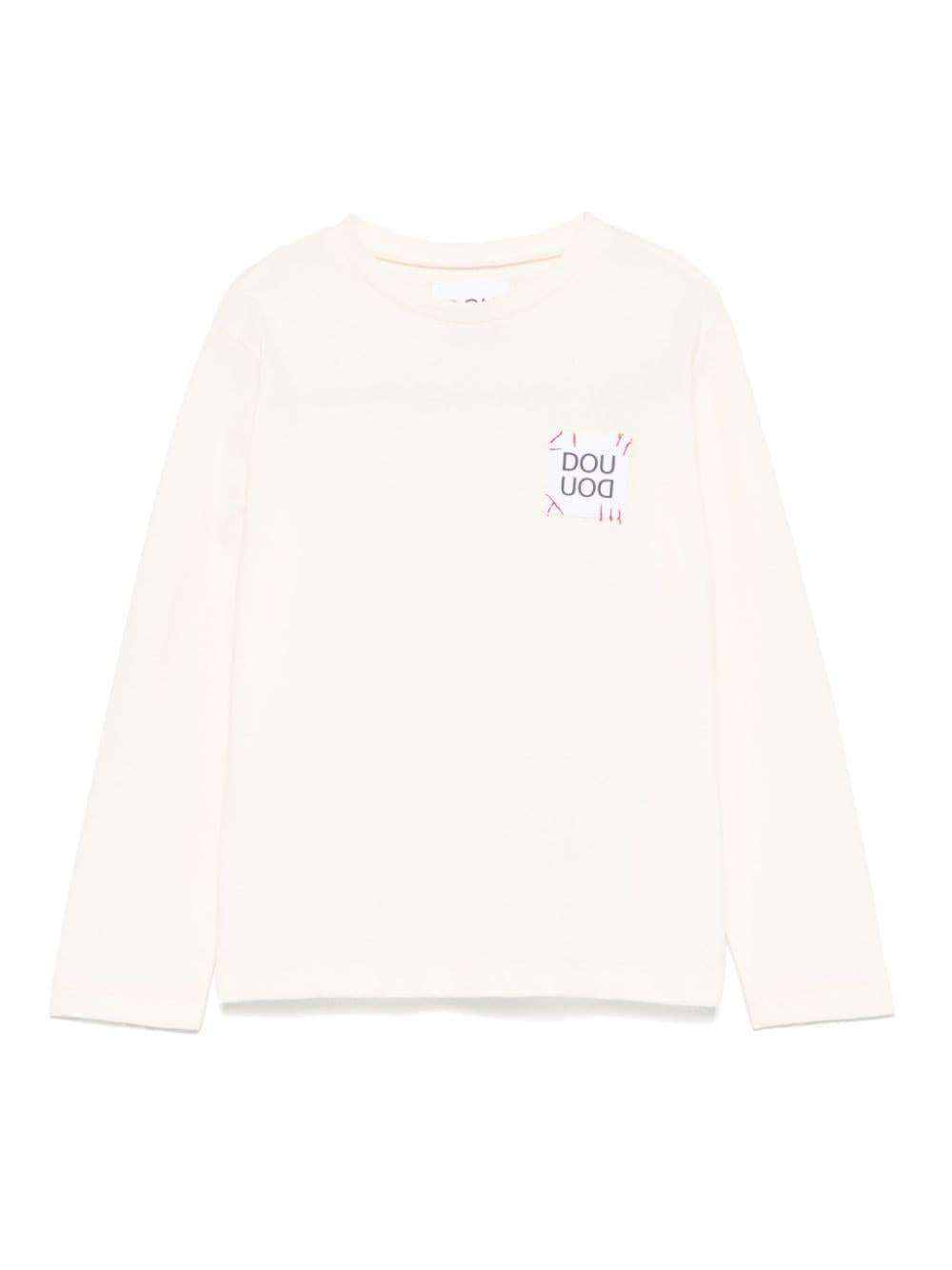 T-shirt per bambina Douuod Kids ecru con applicazione logo sul petto – Accessorio premium elegante