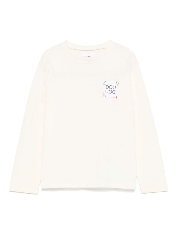 T-shirt per bambina Douuod Kids ecru con applicazione logo sul petto – Accessorio premium elegante