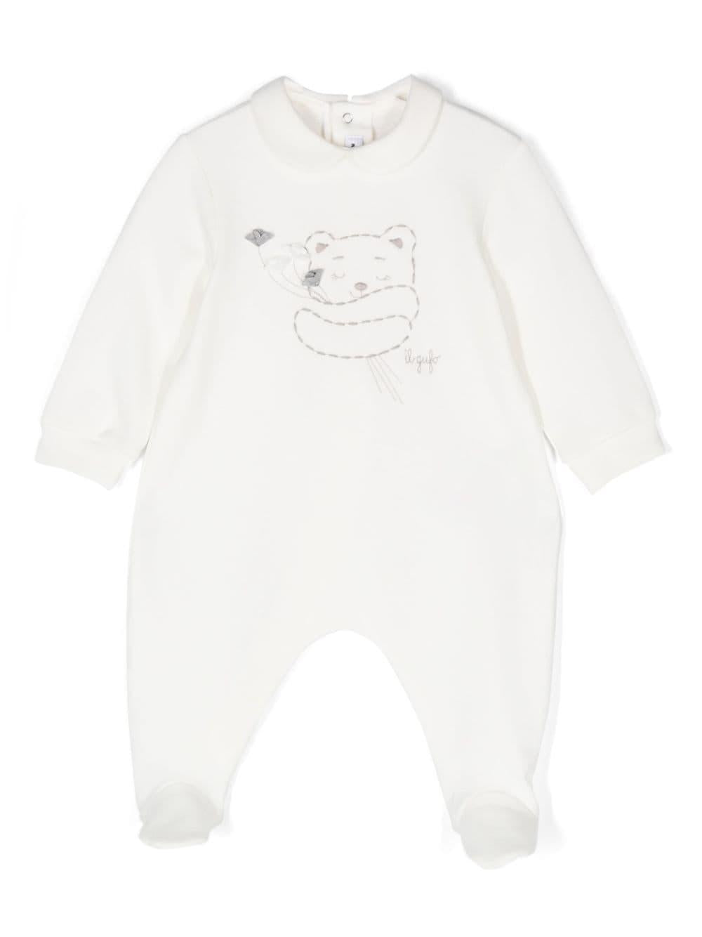 Pigiama con ricamo Teddy Bear per neonato Il Gufo bianco con applicazione fiore sul davanti – Accessorio premium elegante