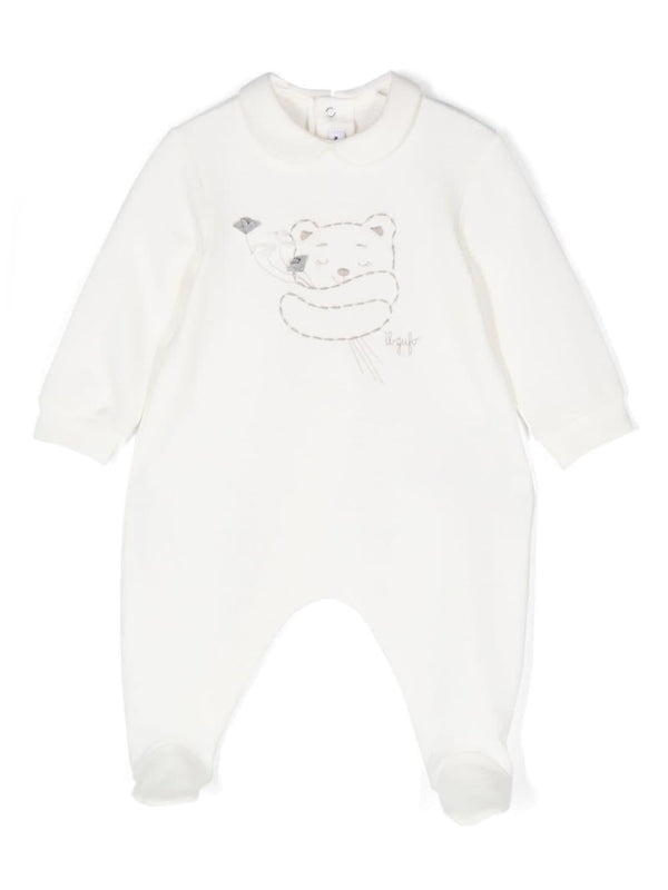 Pigiama con ricamo Teddy Bear per neonato Il Gufo bianco con applicazione fiore sul davanti – Accessorio premium elegante