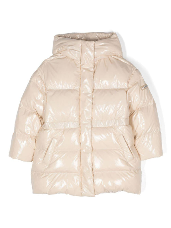 Piumino lungo per bambina Monnalisa beige con cappuccio – Accessorio premium elegante