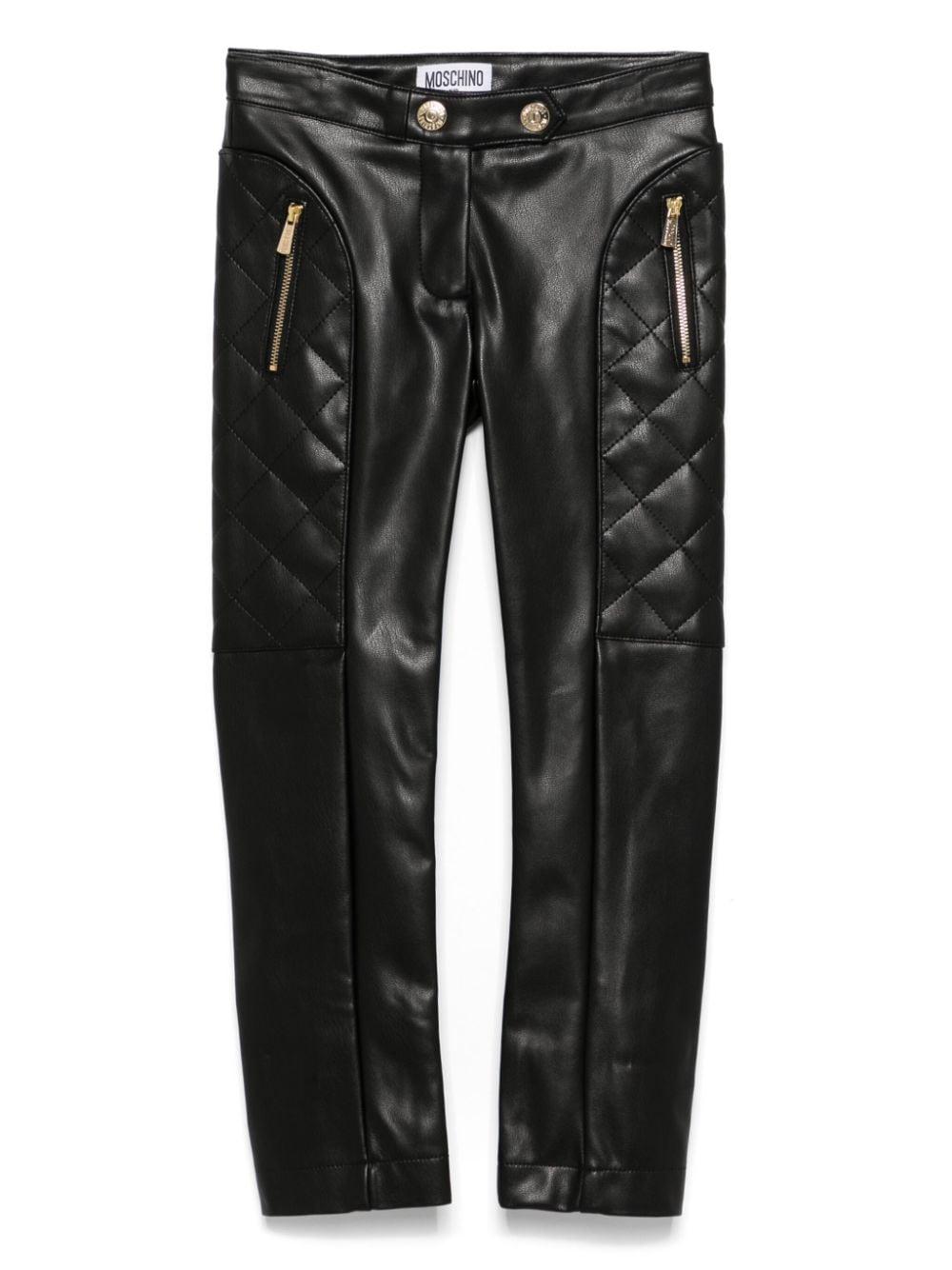Pantaloni in finta pelle per bambina Moschino Kids nero con taglio sottile – Accessorio premium elegante