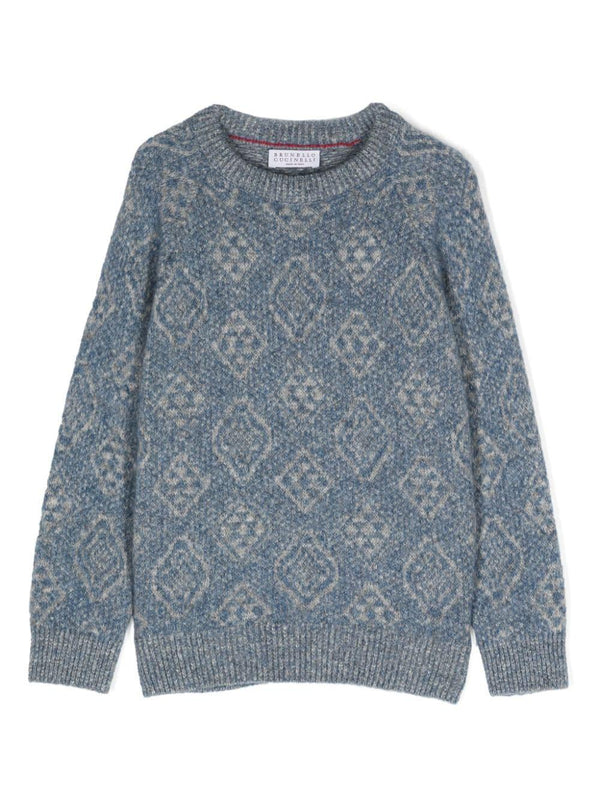 Maglione fantasia per bambino Brunello Cucinelli Kids blu con motivo all-over – Accessorio premium elegante