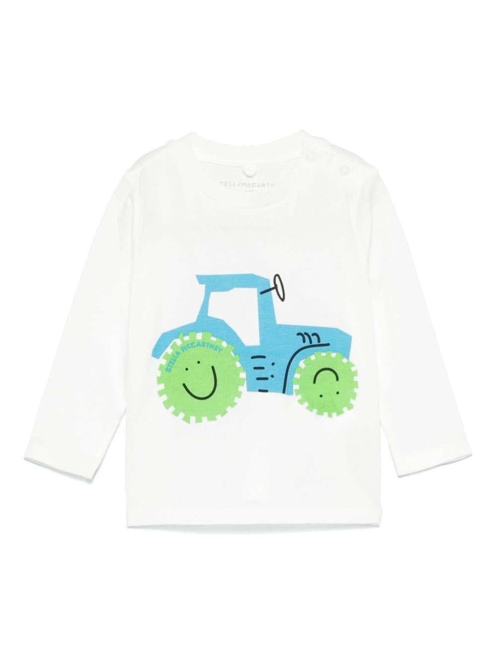 T-shirt con stampa illustrazione per neonato Stella McCartney Kids bianca con scollo rotondo – Accessorio premium elegante