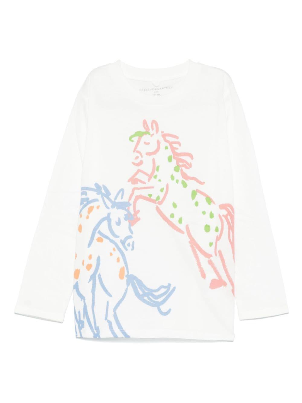 T-shirt con stampa illustrazione per bambina Stella McCartney Kids bianca con maniche lunghe – Accessorio premium elegante