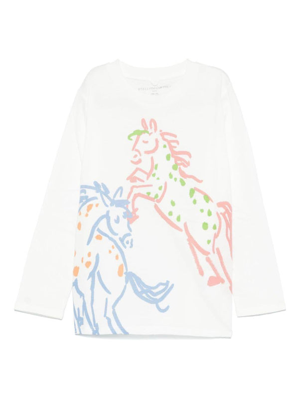 T-shirt con stampa illustrazione per bambina Stella McCartney Kids bianca con maniche lunghe – Accessorio premium elegante