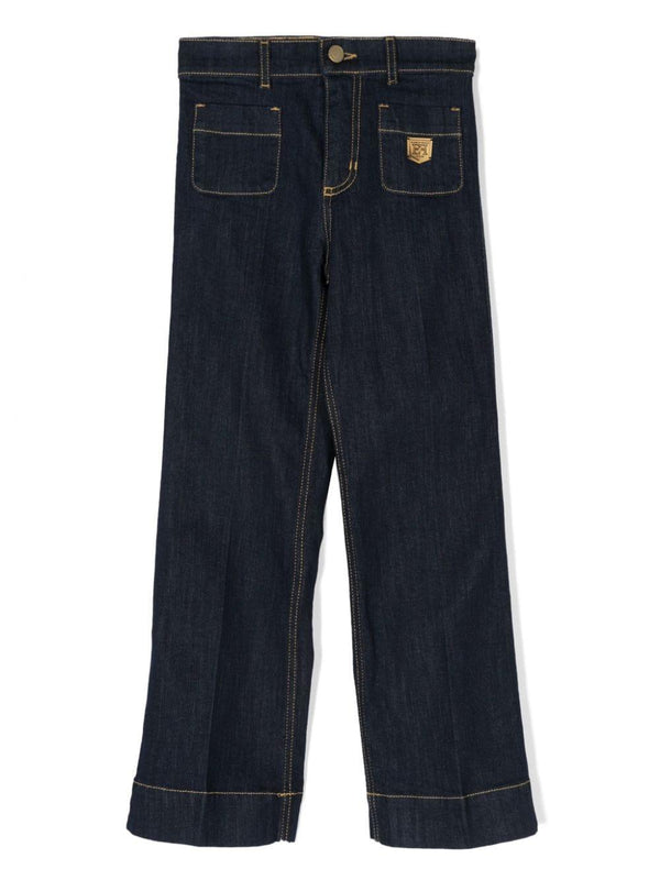 Jeans con placca logo per bambina Elisabetta Franchi La Mia Bambina blu con cuciture a contrasto – Accessorio premium elegante