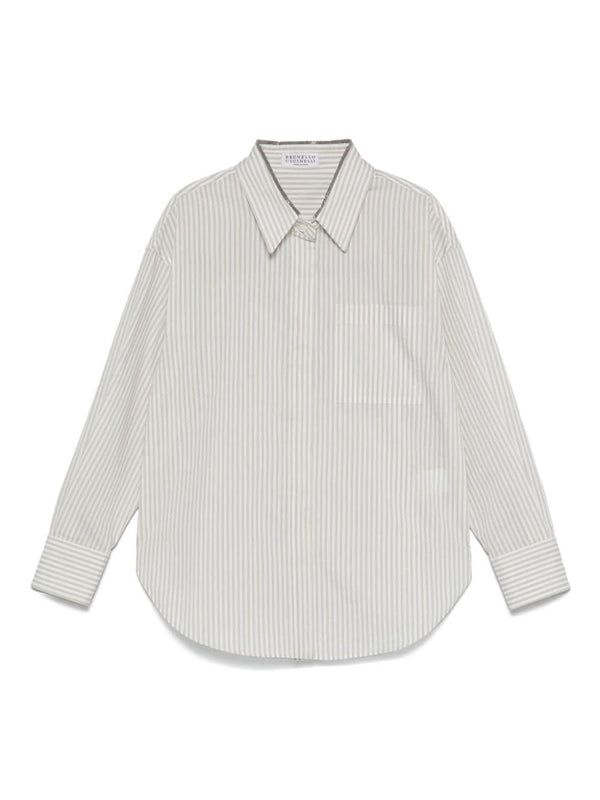 Camicia per bambina Brunello Cucinelli Kids a righe bianco e grigio – Accessorio premium elegante
